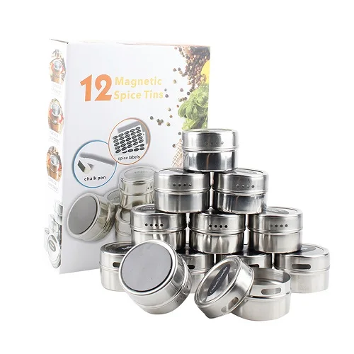 12pcs a set Набор Магнитных банок для специй из 6 шт./9 шт./12 шт. банка для специй из нержавеющей стали с прозрачной верхней крышкой стойка для специй Органайзер контейнер набор - Цвет: 12pcs a set