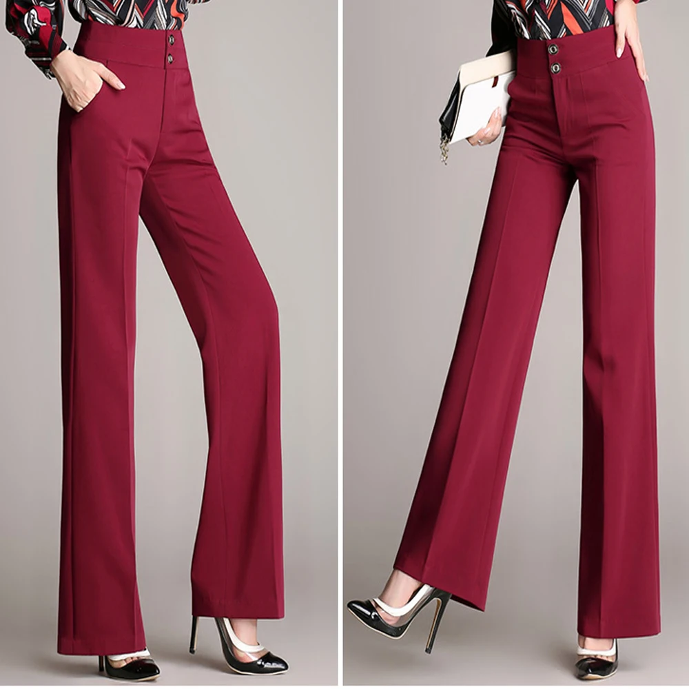 

2021 New Arrivel Women High Waist Long Trousers Vintage Wide Leg Pants Elegant Office Lady Straight Pants Black Navy Suit Pants