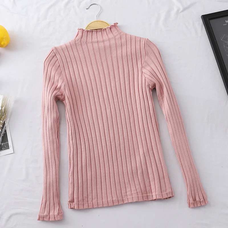 Водолазка с оборками яркий теплый плюшевый свитер повседневный облегающий