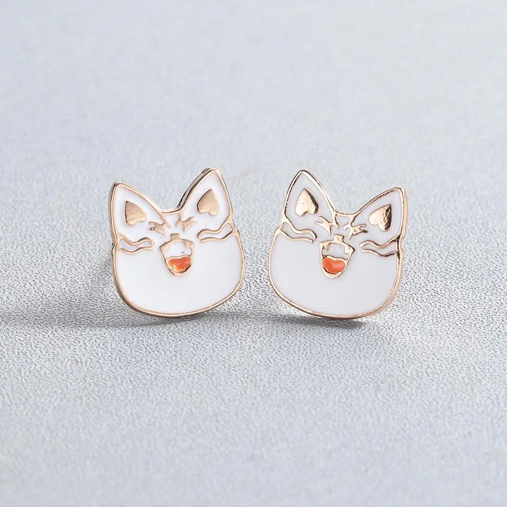 Чандлер Горячие Крошечные маленькие белые кошки эмалированные серьги гвоздики