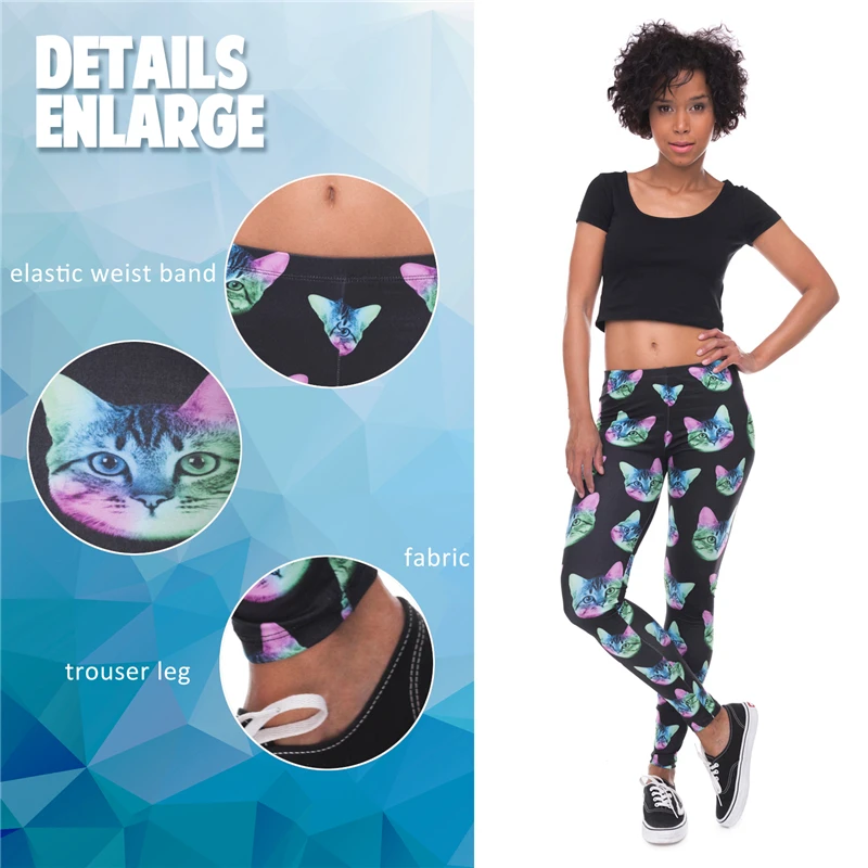 

Dye Cat Black Print Women Leggings Fitness Breathable Perspiration Quick Drying Leggins High Elasticity Trouser Pants