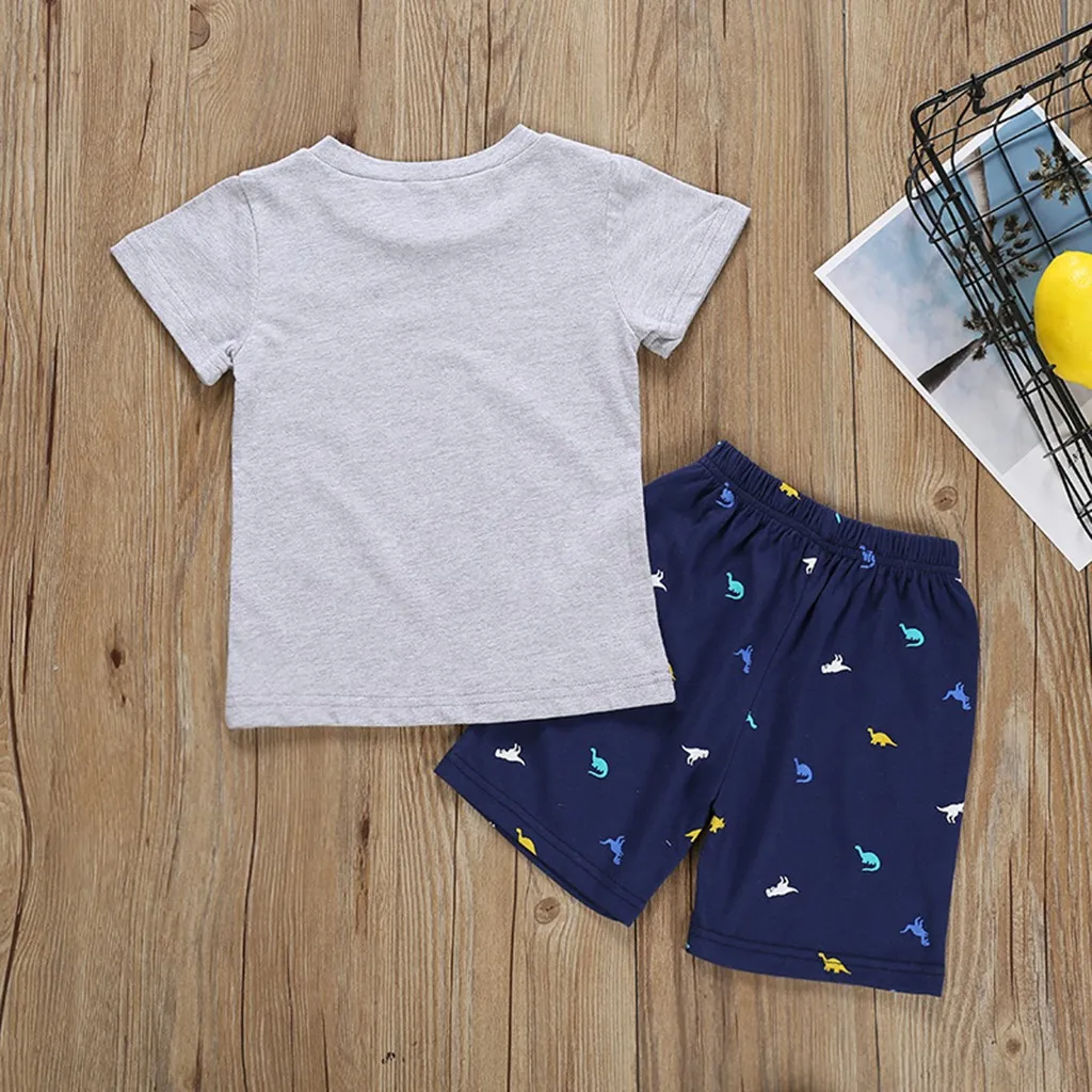 Summer Baby Cotton Children Kids Boy Clothing Set Cartoon Dinosaur Print Tops T-shirt+Shorts Pajamas Toddler Clothes | Детская одежда и
