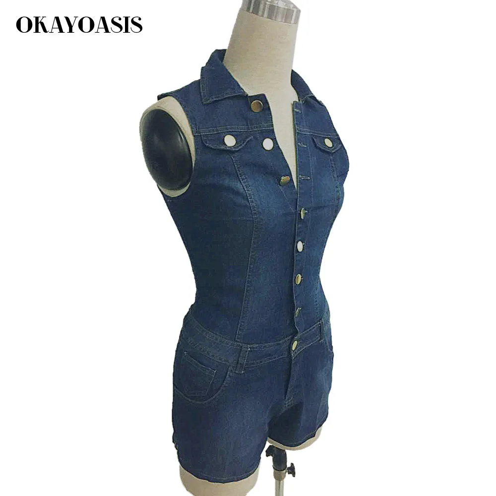 2017 Летний джинсовый комбинезон с карманами сексуальный боди модный без рукавов