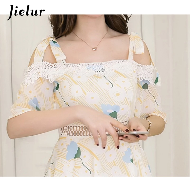 Jielur летние сарафаны платье 2019 пляжное шифоновое с принтом модное открытое