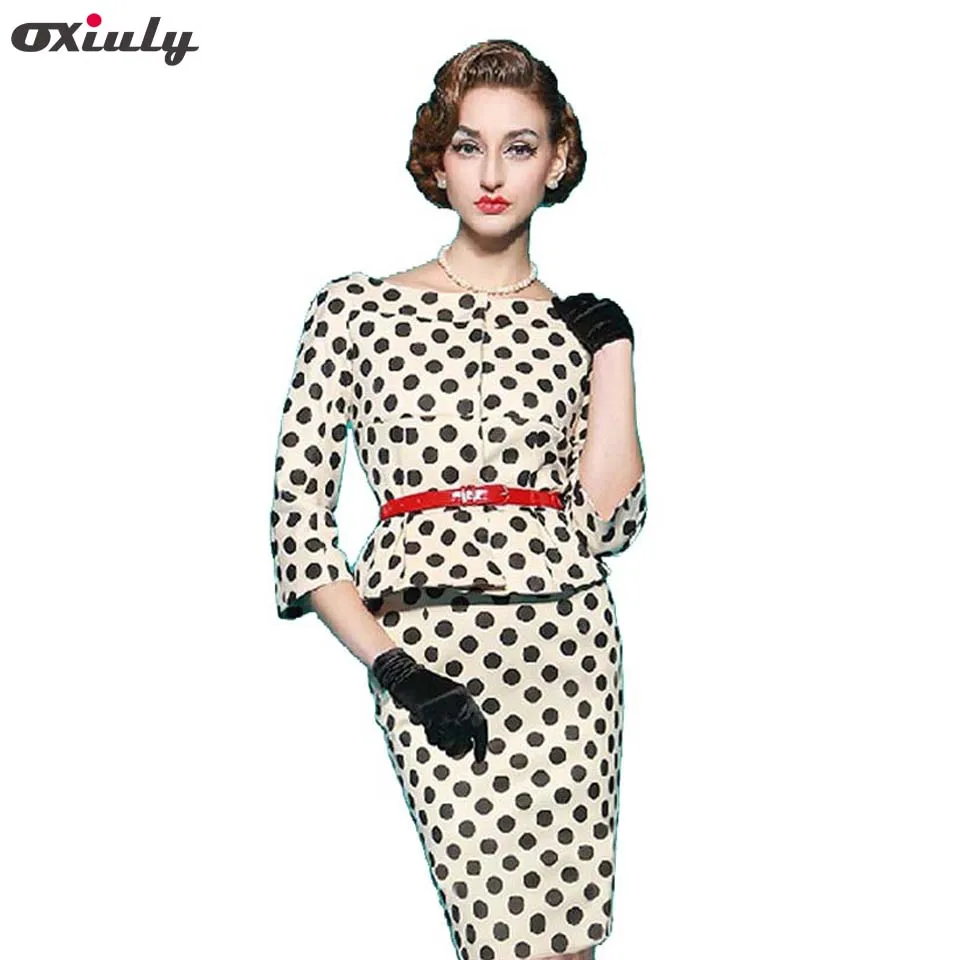 Oxiuly Прямая поставка ретро платье карандаш с волнистыми рукавами и круглым