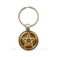 supernatural pentagram keychain glass cabochon wicca pagan gothic pentagram pentacle star crystal pendant five pointed star