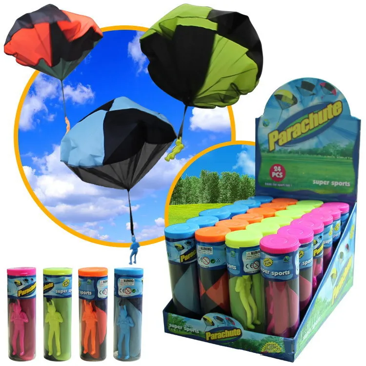

[Funny] 24pcs/lot Multi-Color Toy Parachute fun flying sport child throwing Airborne toy Simply toss it high & watch it fly gift