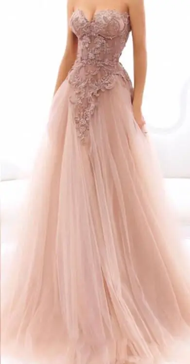 Fluffy Dusty Pink Long Prom Gowns Off the Shoulder A Line Appliqued Tulle Evening Gowns Haute Couture Formal Party Dress - Цвет: Розовый