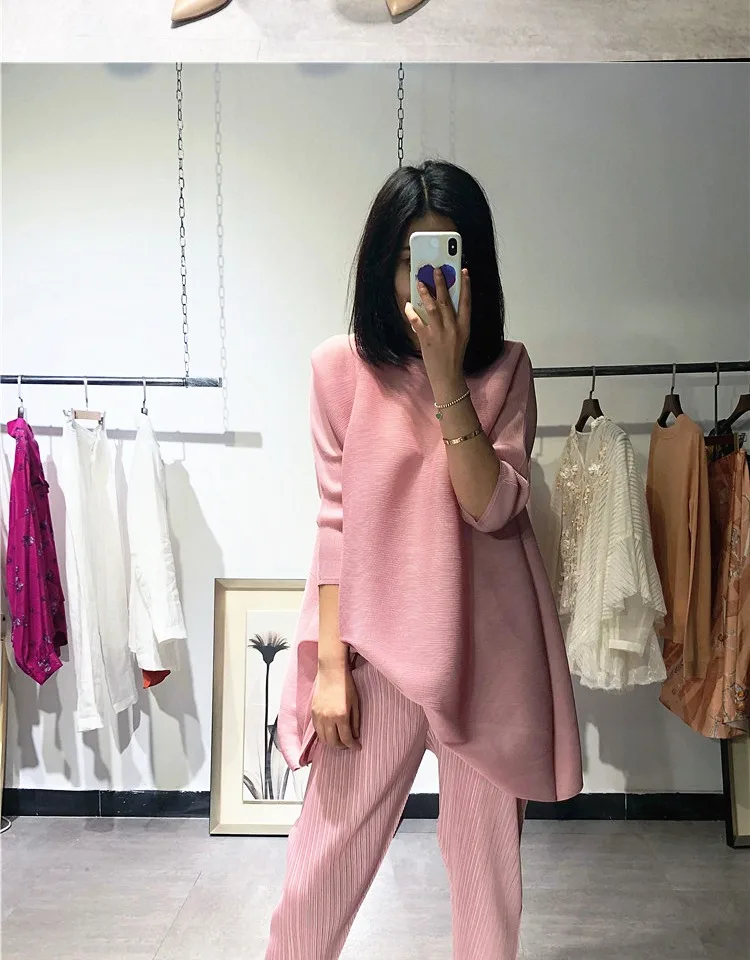 Changpleat весенние летние женские двухкомпонентные комплекты Miyak плиссированные дизайн свободные большие размеры Твердые Женские костюмы мода прилива S69