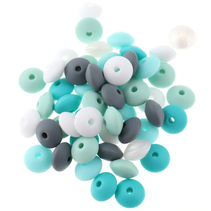 Cuentas de lentejas de silicona para reci&eacute;n nacido, 100 piezas, 12mm x 7mm, mordedor plano, pulseras de dentici&oacute;n, collar, juguetes de grado alimenticio para Baby Shower-2