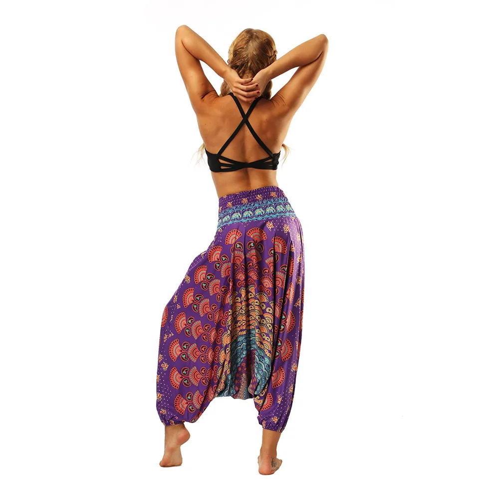 Летние Новые Модные женские повседневные богемные летние свободные широкие брюки для йоги Boho Aladdin Комбинезон гарем брюки оптом