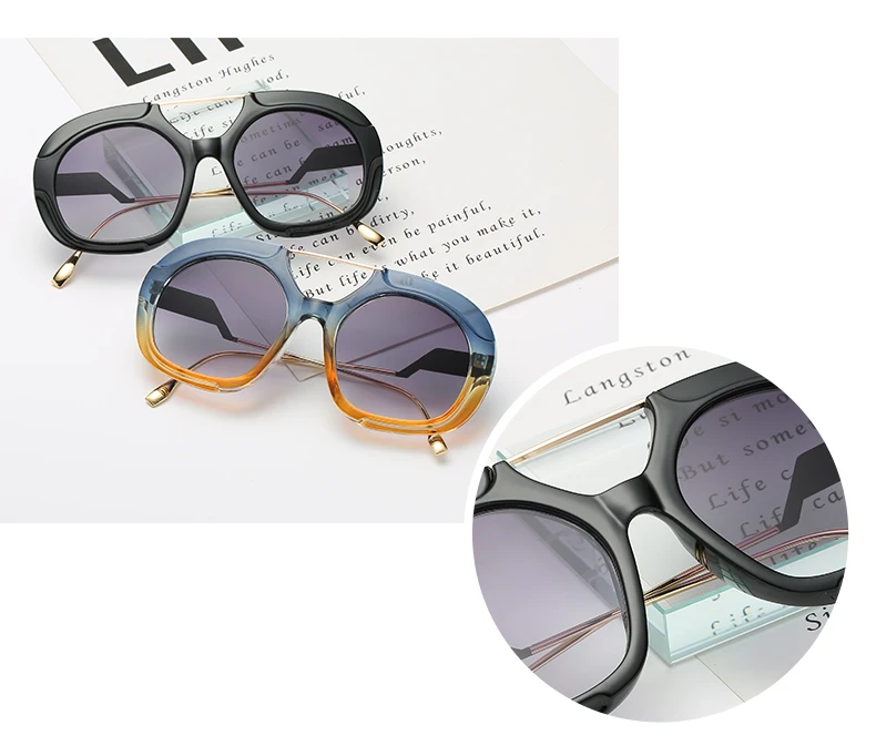Óculos de 2019 Óculos De Sol Das Mulheres Tendência Da Moda de Rua Rua Trendsetter Estilo Rodada Óculos de Sol óculos de Sol Das Mulheres de Grandes Dimensões