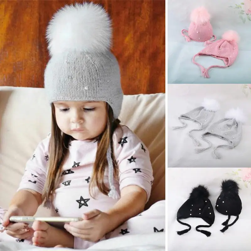2017 Brand New Toddler Kids Girl Boy Baby Infant Winter Warm Pearl Crochet Knit Hat Beanie Cap 0-9T | Детская одежда и обувь