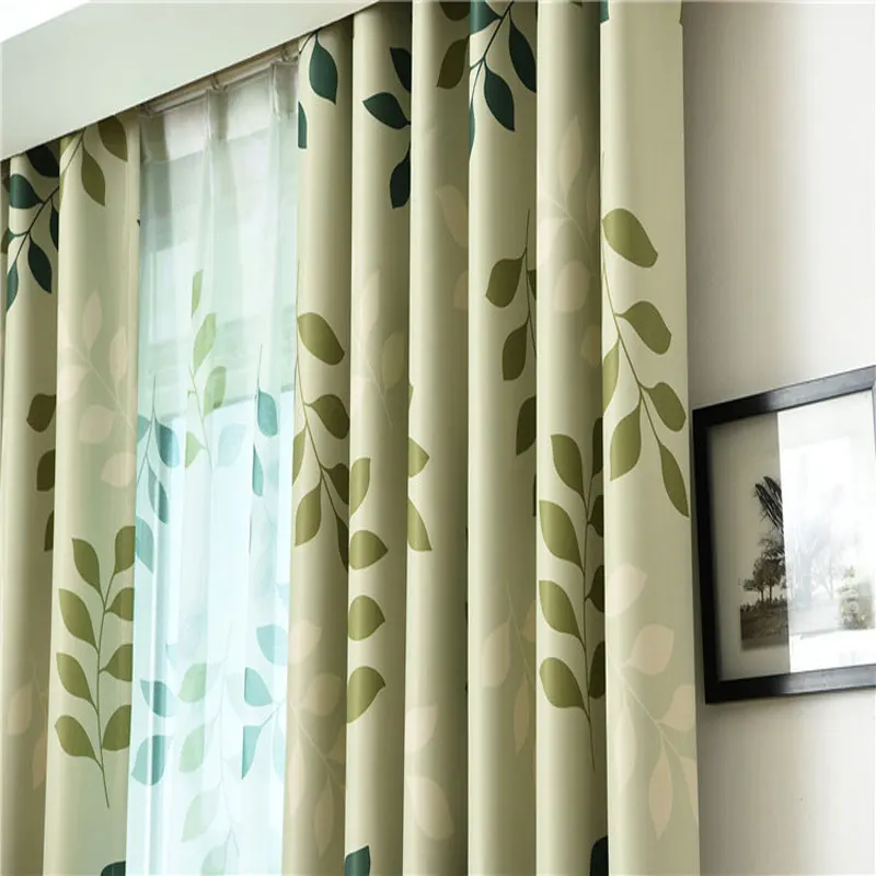 Green leaf printed blackout curtains for living room bedroom windows kitchen gauze customizable size | Дом и сад