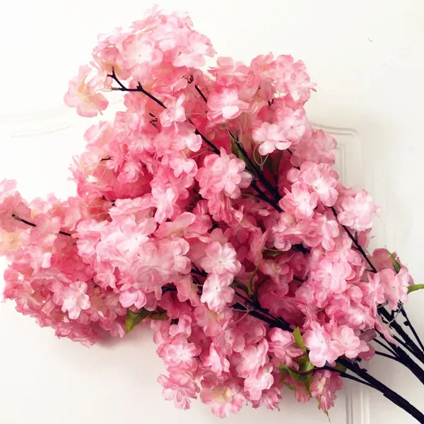 pink with leaf 02 18 шт., искусственные ветки цветущей вишни, искусственные стволы сакуры, больше головок для цветов, 12 цветов для украшения свадебного дерева сакуры - Цвет: pink with leaf 02
