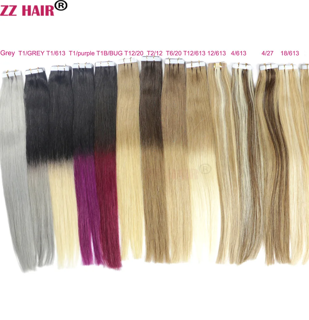 ZZHAIR, а так же 30 г-70g 1" 16" 1" 20" 2" 24" фабричного производства, переходящие плавно от темного к светлому) волос Пряди человеческих волос для наращивания 20 шт./упак. пряди волос на ленте, волосы на Клейкой Ленте имитирующей кожу