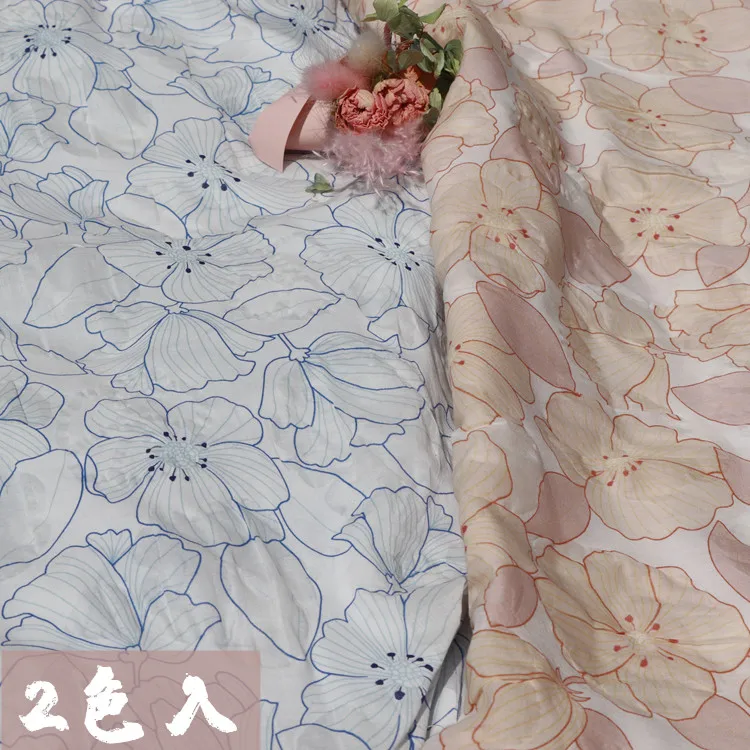 Pure Cotton Flower Printing fabric cotton Salt contraction texture patchwork High-end clothing summer thin style cotton fabric