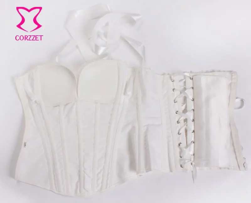Женский корсет белый сатиновый с бретелькой через шею большие размеры 6XL|korsett for