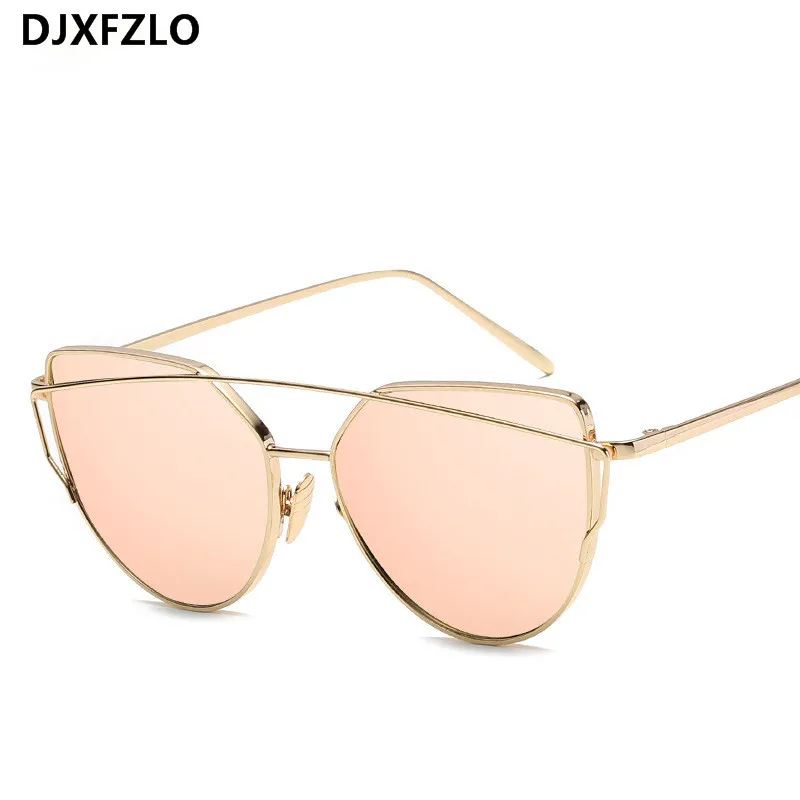 

New Fashion Cat Eye Sunglasses Women Luxury Brand Design Mirror Lens Vintage Sun Glasses Rose Gold Metal UV400 oculos
