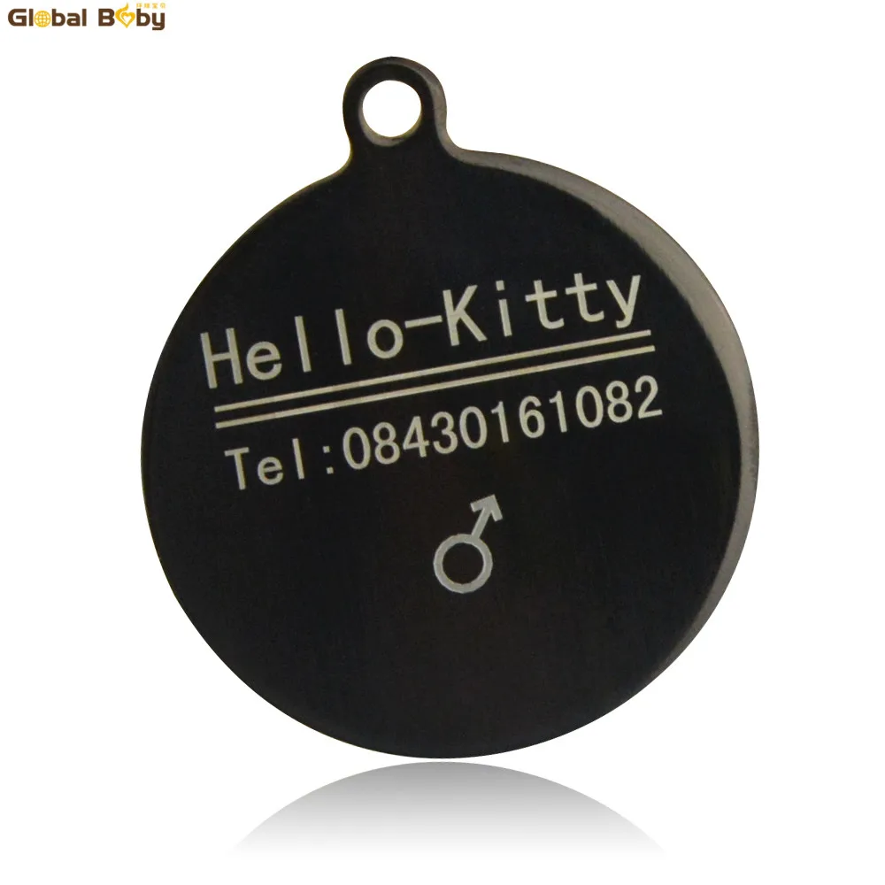 Black Round Бирки для домашних животных, персонализированные бирки для собак, кошек, из нержавеющей стали, Выгравированная подвеска на ошейник для щенков - Цвет: Black Round