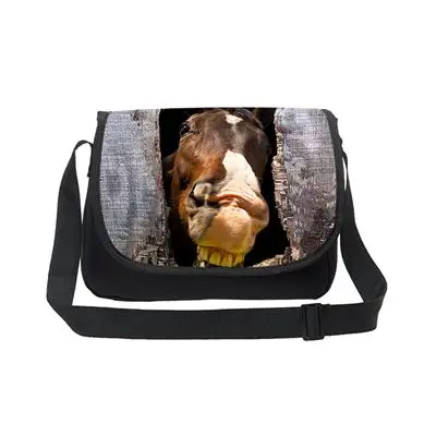 Прохладный девочек-подростков школьная crossbag 3D Crazy Horse один сумка для детей среднего студента Книга сумка Для женщин одного плеча - Цвет: Синий