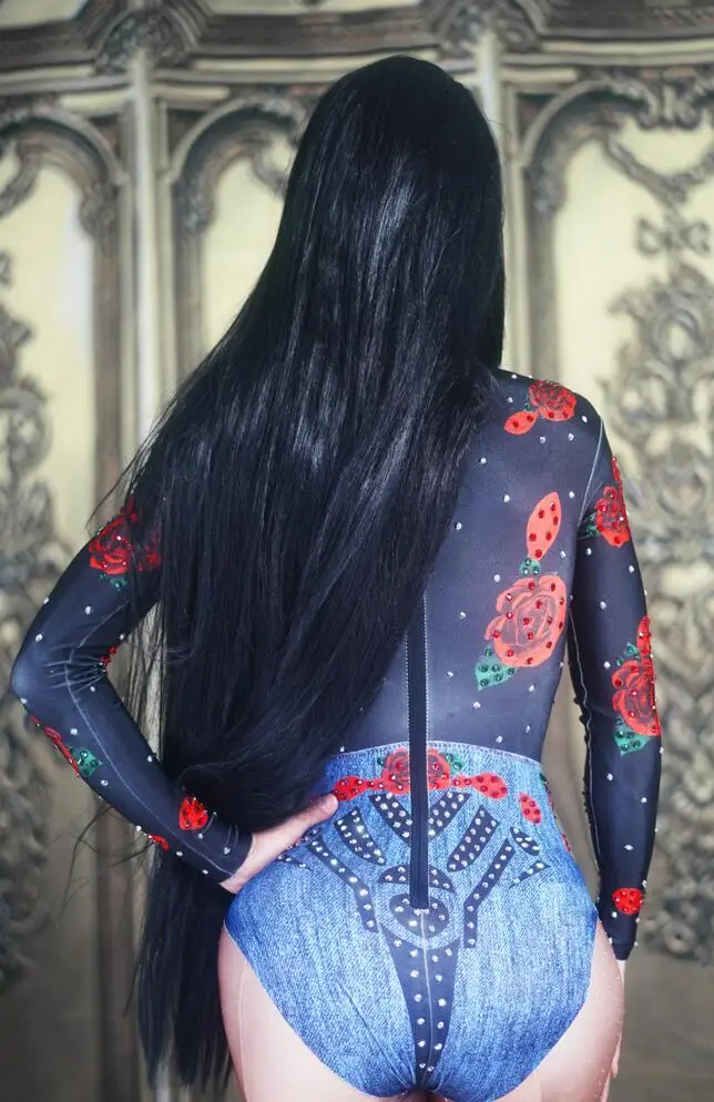 

Sexy Women Rhinestones Slim Women Costume Stage Performance Women Fashion Rompers Nightclub Pole Dancing Women Jumosuits
