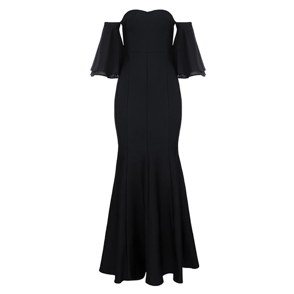 2018 winter new black sexy Christmas party dress strapless ruffle mermaid banquet short sleeve long bandage | Женская одежда