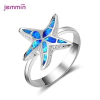 fashion design starfish pattern new tide blue rire opal ring for women girl pure 925 sterling silver jewelry stylish ring
