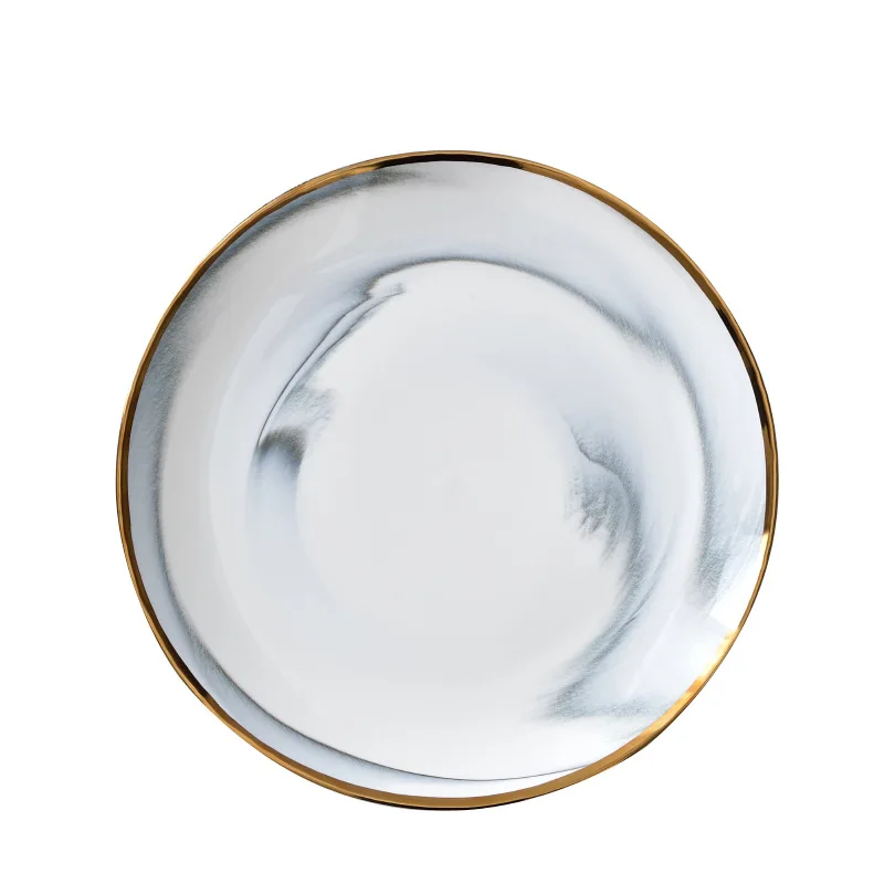 Золотые Мраморные обеденные тарелки салатная тарелка стейк в скандинавском