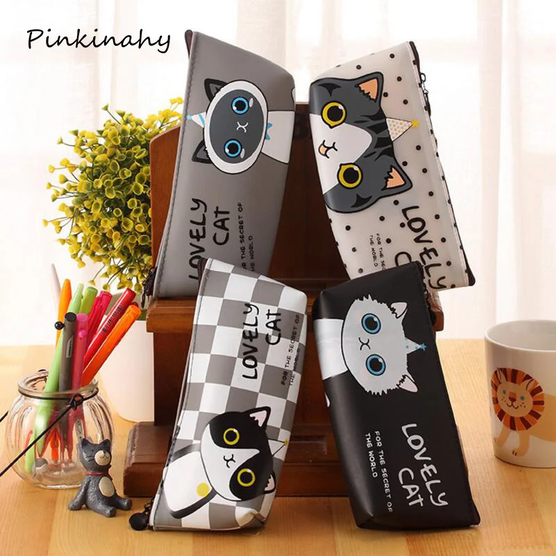 1 х креативный милый кот водонепроницаемый пенал из искусственной кожи на молнии