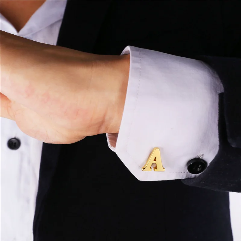 Запонки с надписью A мужские металлические высокого качества золотистого цвета