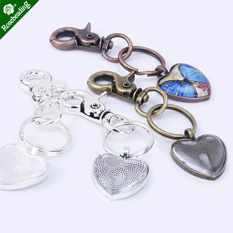 DIY комплекты брелоков 25 мм рамка в форме сердца Кабошон Подвесные лотки с