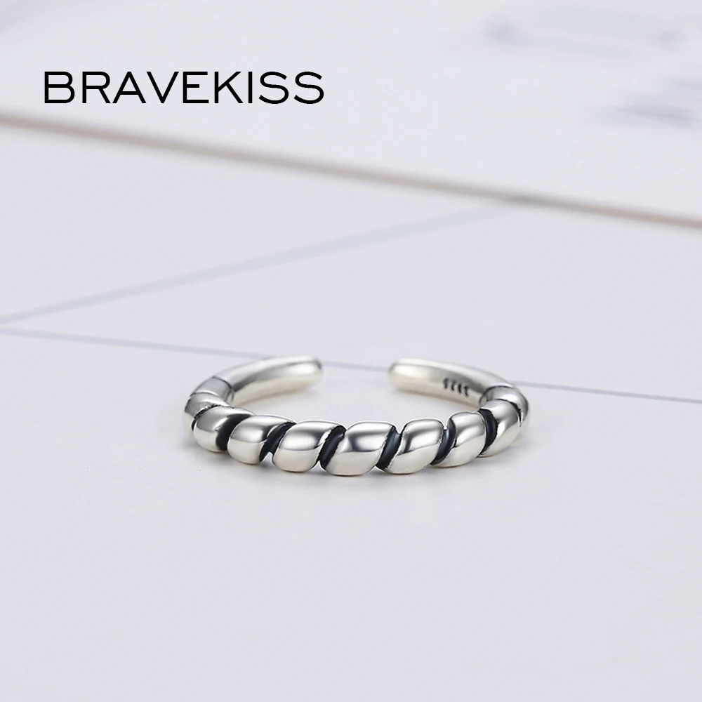 BRAVEKISS антикварное простое 925 пробы Серебряное Открытое кольцо скрученное