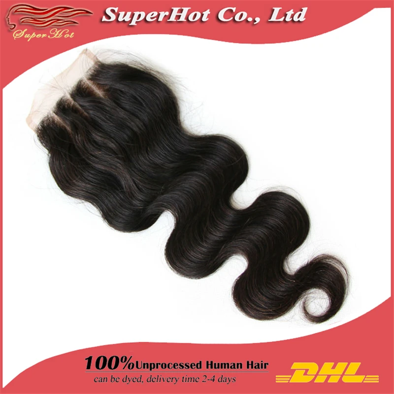 Three Part Lace Top Closure 4&quot*4&quot Body Wave 5A Brazilian Hair Off Black #1b Natural Color No Shedding Tangle DHL Free |