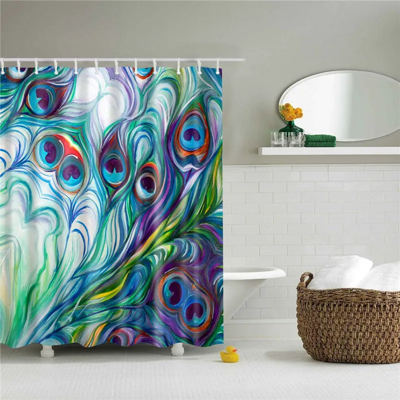 TZ160824 Polyester Fabric Shower Curtain Animals Peacock Painting Nordic Pattern Print Bathroom Decorative Shower Bath Curtains - Цвет: TZ160824