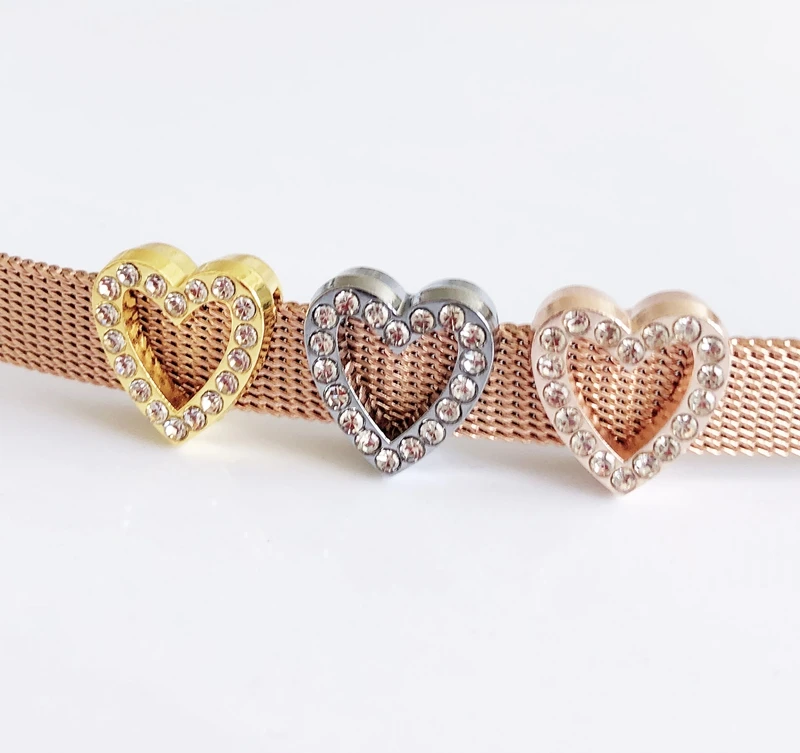 10PCs DIY accessory 8mm Full Rhinestone Hollow Heart slide Charms Beads Fit 8MM Dog Cat Collar Belt Wristband Bracelets | Украшения и