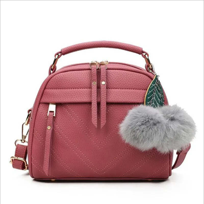 

Fashion PU Leather Handbag for Women 2018 New Girl Messenger Bags with Ball Toy Bolsa Female Shoulder Bags Ladies Party Handbags