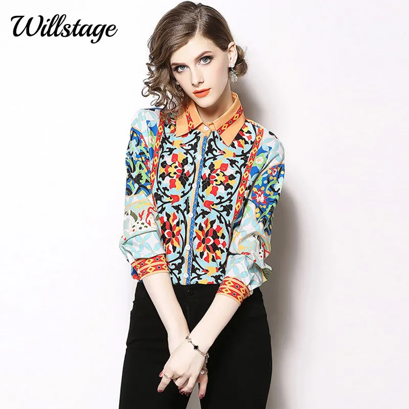 

Willstage Floral printed Shirts Women Elegant Formal Long Sleeve Blouse Pattern Office ladies Work Were 2019 Spring Clothes