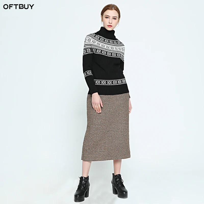 OFTBUY 2019 женский свитер пуловеры с длинным рукавом жаккардовый пуловер круглым