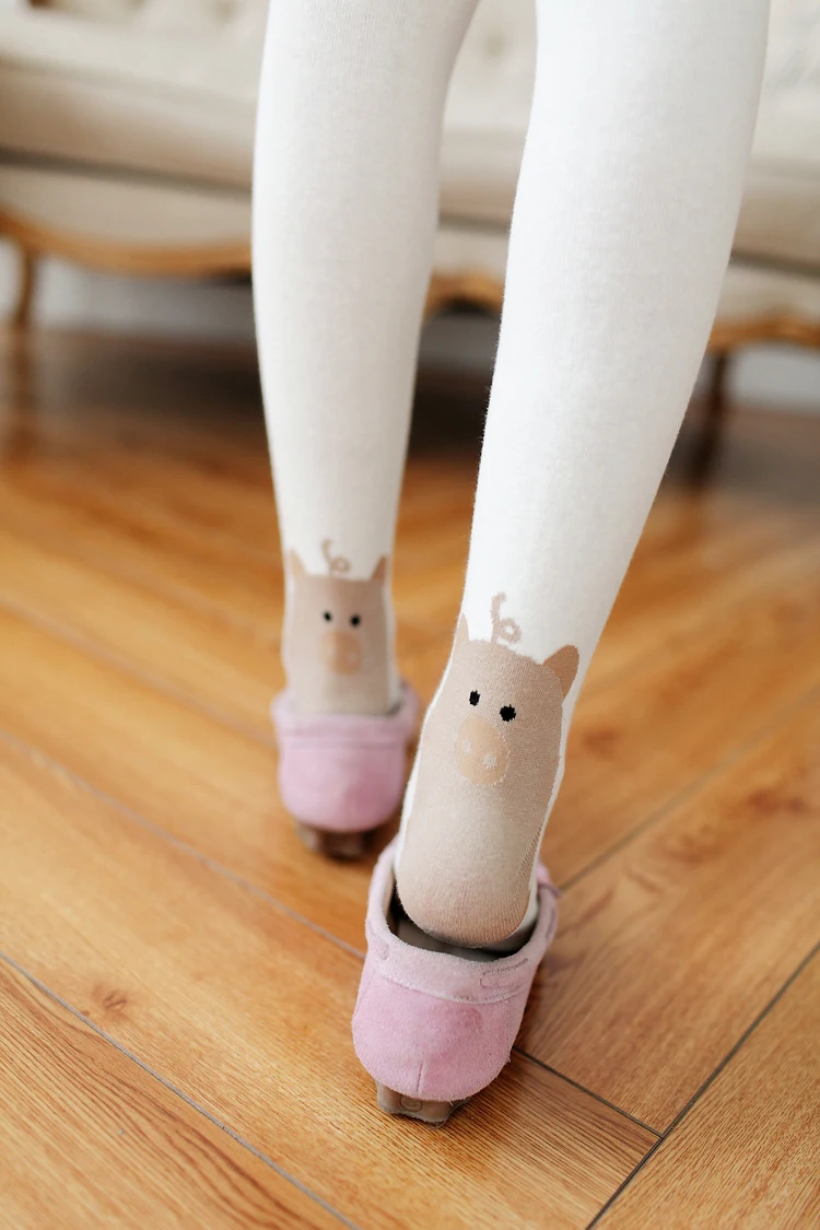 FENNASI Women's Warm Winter Tights Cartoon Pig Thick Warm Sexy Pantyhose Women Lingerie Compression Cute Cotton Pantyhose