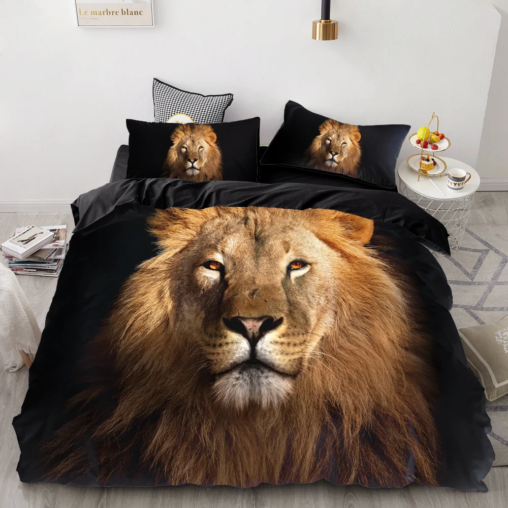 

3D Print Bedding Set Custom,Duvet Cover Set King/Europe/USA,Comforter/Quilt/Blanket Cover Set,Animal Black lion Bedclothes