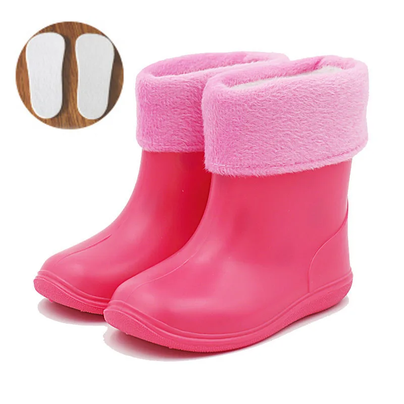 rose red with socks Резиновые сапоги для детей, девочек, мальчиков, pupi, противоскользящая легкая водонепроницаемая обувь, детские милые желтые непромокаемые сапоги для малышей, розовая непромокаемая обувь для 12 мес.-6 лет - Цвет: rose red with socks