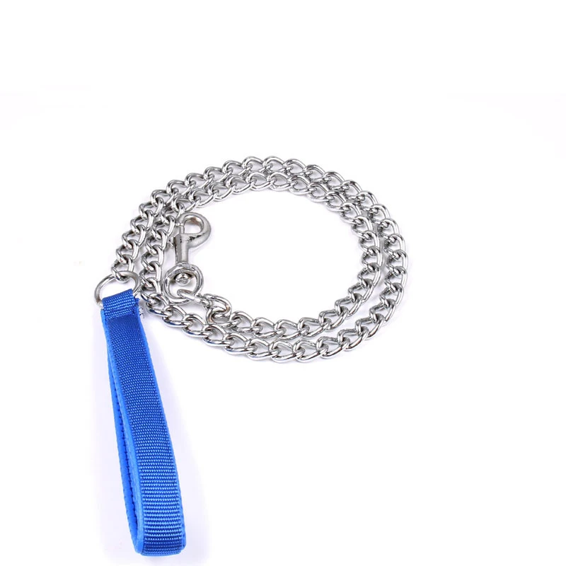 blue 120 см железная собачья поводок с поролоновой ручкой, тяжелый металлический поводок для домашних животных, противоукусная металлическая собачья цепь для маленьких и средних собак, дрессировка для прогулок - Цвет: blue