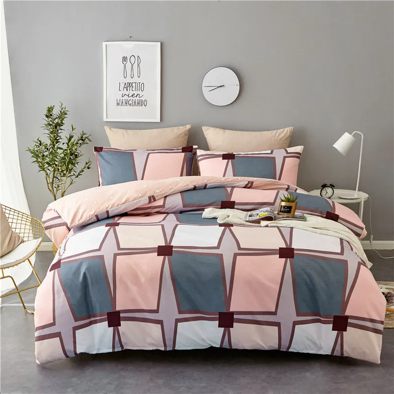 

2Pcs/3Pcs Pink Plaid Duvet Cover Sets with Pillowcases Breathable Bed Line Bedding US/EU Twin Full Queen King Size Home Textile
