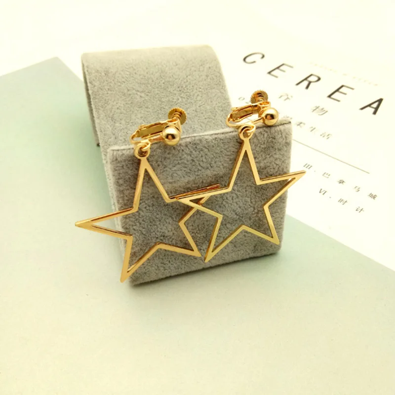 gold ear clip Новое поступление, большие серьги-клипсы с пятиконечной звездой, не пирсинг, для женщин, вечерние, модные, милые, без отверстий, серьги-клипсы, не вызывают аллергию - Окраска металла: gold ear clip