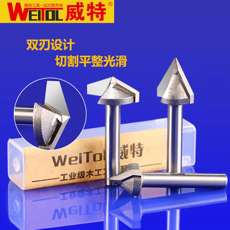 WeiTol 5A CNC 60 90 120 150 Degree 3D V Type Cutter Bits Engraving Tools For Machine 2 flutes woodworking tools | Инструменты