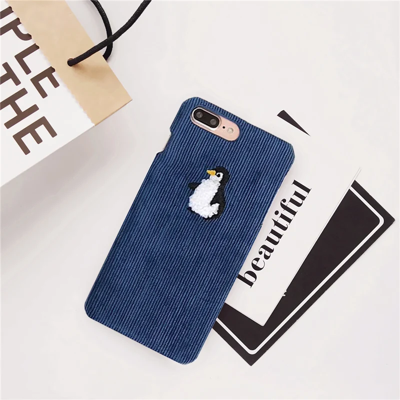 Penguin Blue Теплый тканевый чехол для iPhone 6 для телефона 6 S 7 8 Plus X чехол 3D милый овечий Пингвин Тедди собака Жесткий Чехол для iPhone X XR XS MAX - Цвет: Penguin Blue