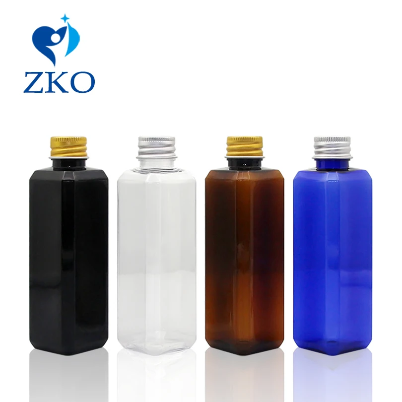 

100ml Plastic bottle Aluminum cap square shape bottle Cosmetics bottle refillable bottle empty cosmetic containers pump bottle