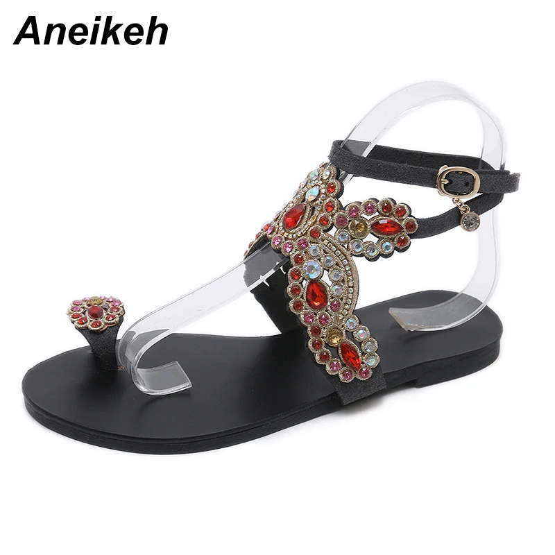 Женские сандалии с бабочками Aneikeh летние яркие кристаллами на плоской подошве