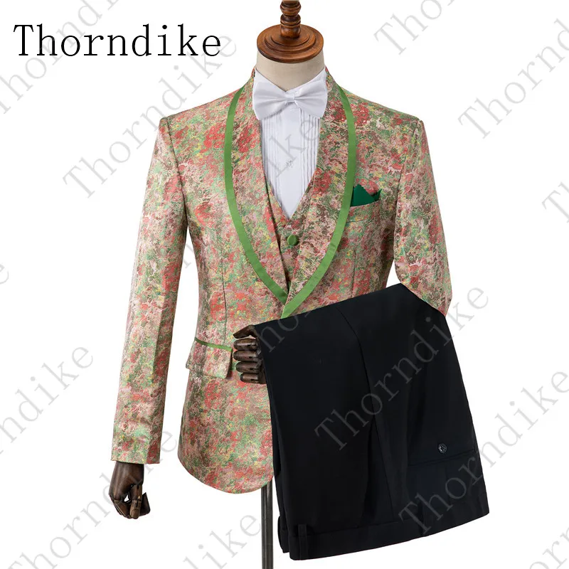 suits7 Thorndike мужской костюм из 3 предметов модный однобортный цветочный смокинг с принтом костюм для выпускного вечера мужской Высококачественный тонкий свадебный костюм жениха - Цвет: suits7